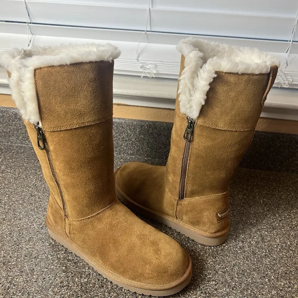 Koolaburra By Ugg 1114831 Chestnut Winter Tall Boot Women Sz 7 Sherpa Lining Zip